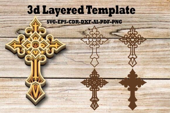 3d Layered Christian Cross SVG EPS for Laser Cutting