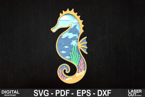 3D Layered Seahorse Ocean Scene for Laser Cutting