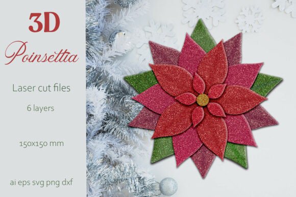 3D SVG Christmas Poinsettia Design