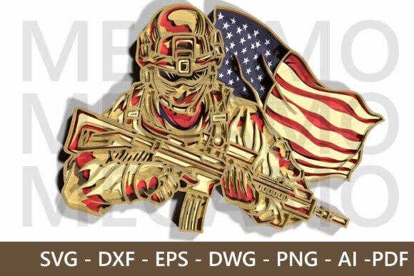 American Soldier Layered SVG Design for Laser Cutting and Wall Decor