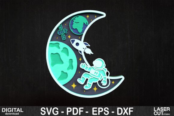 Astronaut on the Moon Layered SVG