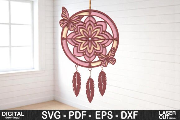 Butterfly Dreamcatcher Layered SVG for Laser Cutting