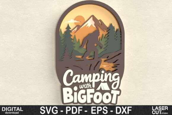 Camping with Bigfoot Layered SVG for Laser Cutting