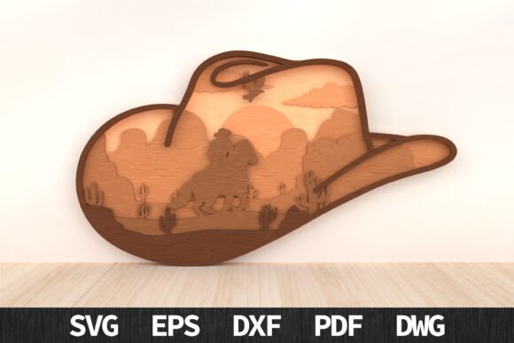 Cowboy Hat Western 3D Layered Art for Laser Cutting and Wall Decor