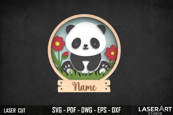 Cute Panda Name Sign - Laser Cutting Wall Decor