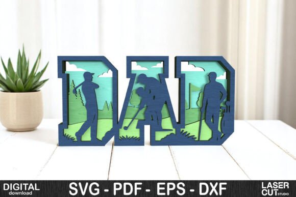 Dad Golf Scene 3D Layered Sign for Laser Cutting