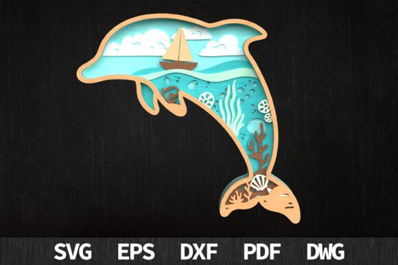 Dolphin Ocean Scene 3D SVG for Laser Cutting and Wall Decor
