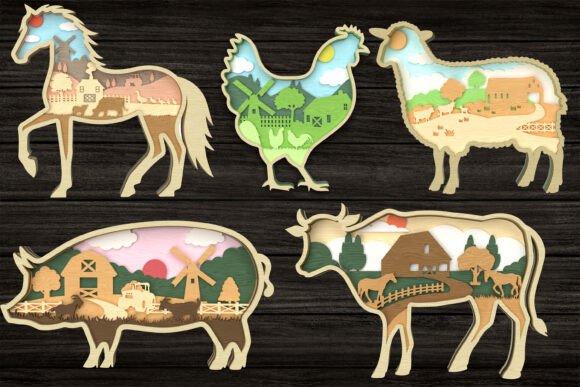 Farm Animal Scene Layered SVG Bundle for Laser Cutting