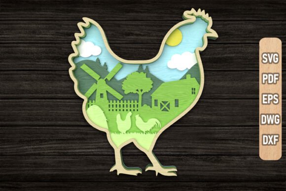 Farm Scene Chicken Layered SVG for Laser Cutting Wall Decor