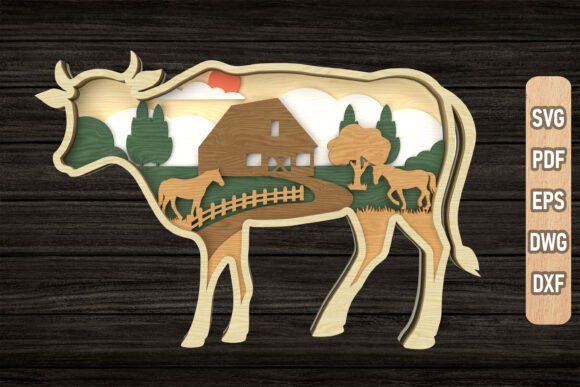 Farm Scene Cow Layered SVG for Laser Cutting and Wall Decor