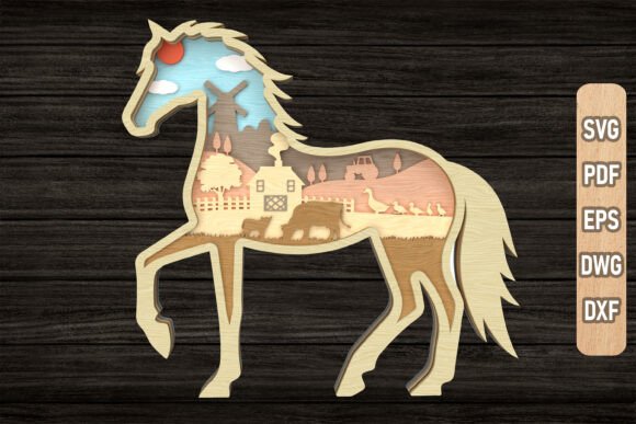 Farm Scene Horse Layered SVG