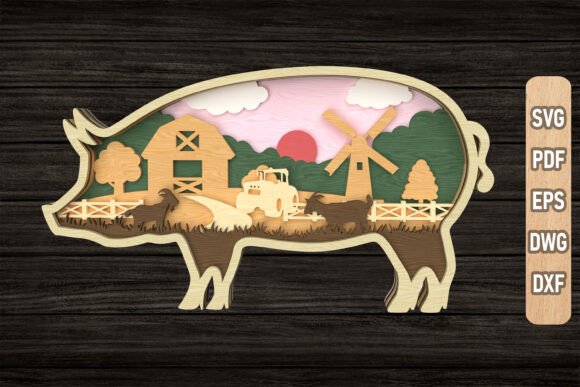 Farm Scene Pig Layered SVG for Laser Cutting and Wall Decor