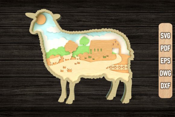 Farm Scene Sheep Layered SVG for Laser Cutting