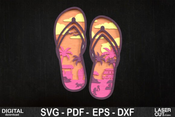 Flip Flop Beach Scene Layered SVG for Laser Cutting and Wall Decor
