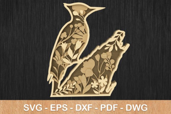 Floral Woodpecker Layered SVG Design for Laser Cutting and Wall Decor