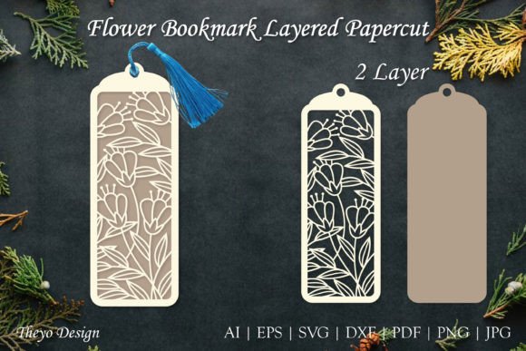 Flower Bookmark Layered Papercut for Laser Cutting