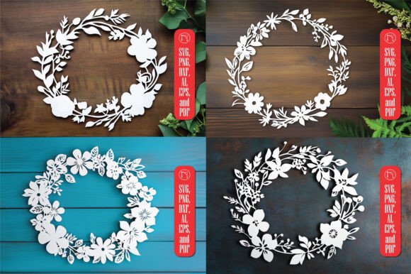 Flower Wreath Paper Cut SVG Bundle for Laser Cutting and Wall Decor