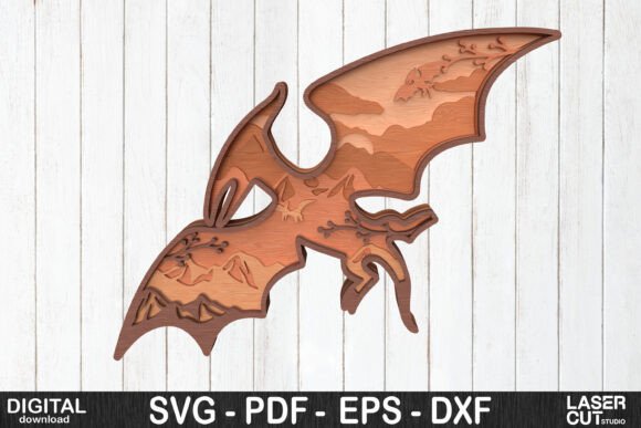 Flying Dinosaur Wall Art 3D Layered SVG