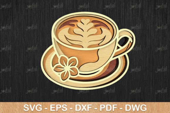 Latte Cup Layered SVG with Flower for Laser Cutting and Wall Decor