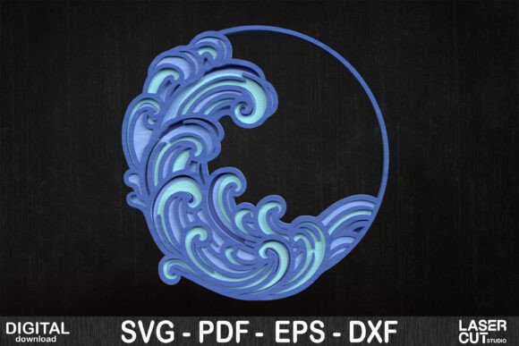 Ocean Wave Circle SVG for Laser Cutting