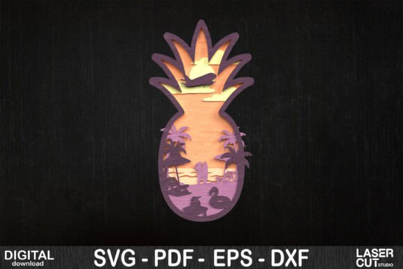 Pineapple Beach Scene Layered SVG for Laser Cutting