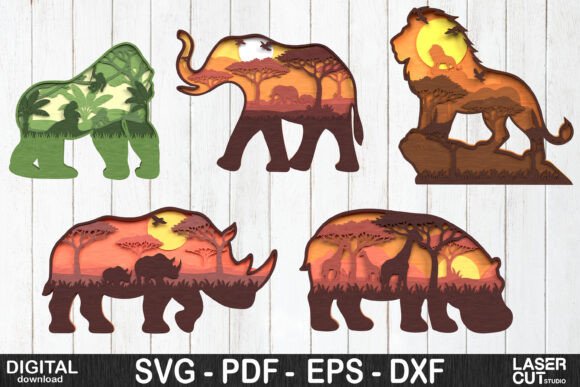 Safari Animal Layered SVG Laser Cut