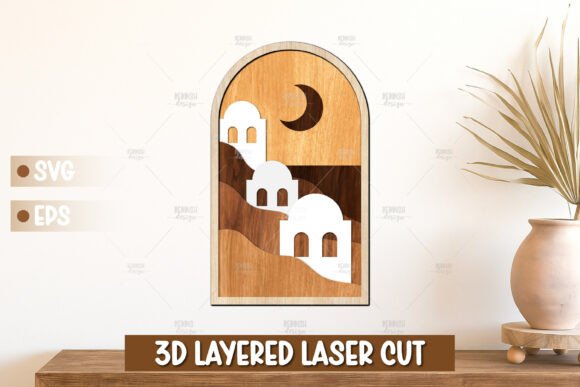 Santorini Crescent Night 3D Layered