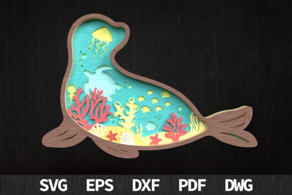 Seal Ocean Scene 3D SVG Laser Cut
