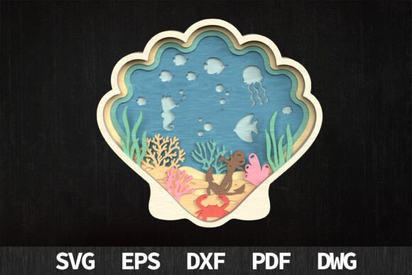 Seashell Ocean Scene 3D SVG for Laser Cutting and Wall Decor