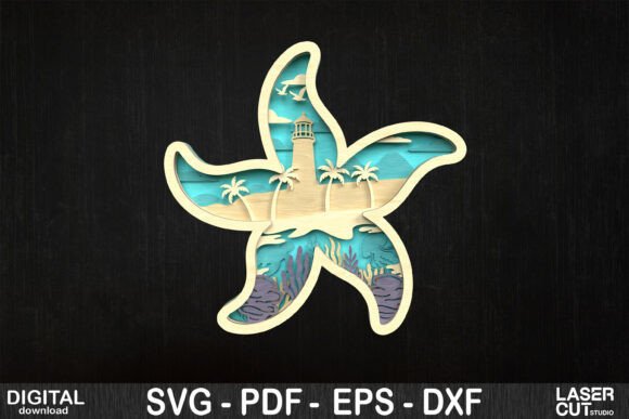 Starfish Beach Scene Layered SVG for Laser Cutting
