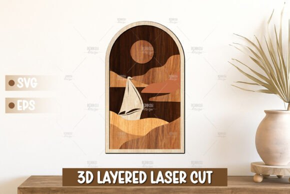 Sunset Sailing over Hills 3D Layered