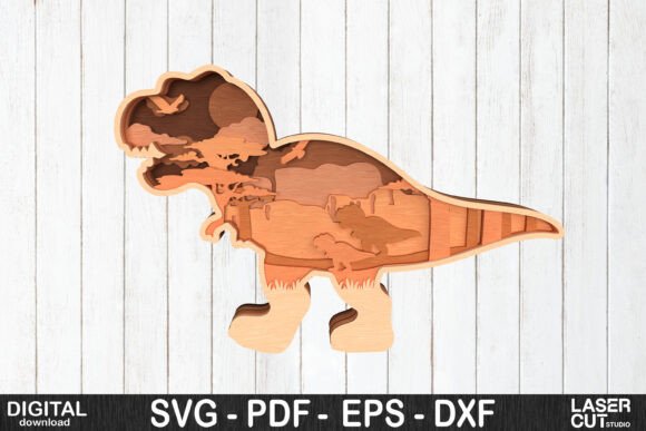 T-Rex Dinosaur 3D Layered SVG for Laser Cutting