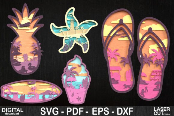 Tropical Beach Layered SVG Bundle for Laser Cutting