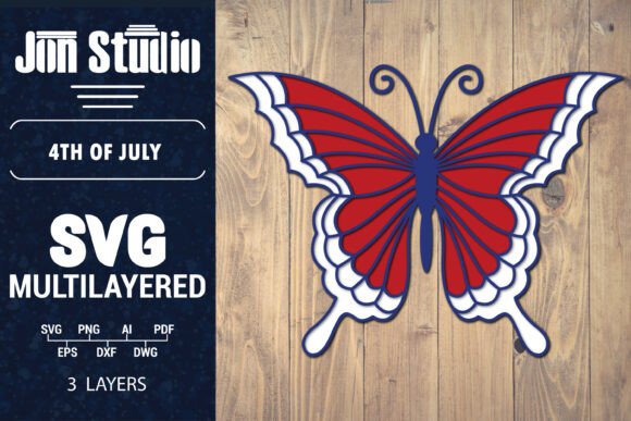 USA 4th July Butterfly Layered SVG