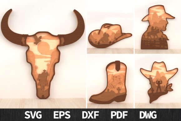 Wild West Cowboy Layered SVG Bundle for Laser Cutting