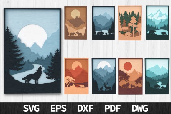 Wildlife Mountain Layered SVG Bundle for Laser Cutting and Wall Decor